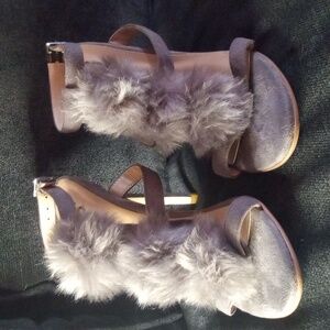 EGO (create yours) Grey 5 inch - 3 Pom Pom t-strap heels 👠